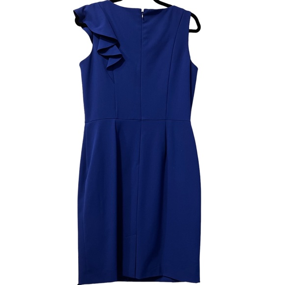 CALVIN KLEIN Asymmetrical Ruffle Dress in Royal Blue - Picture 8 of 11